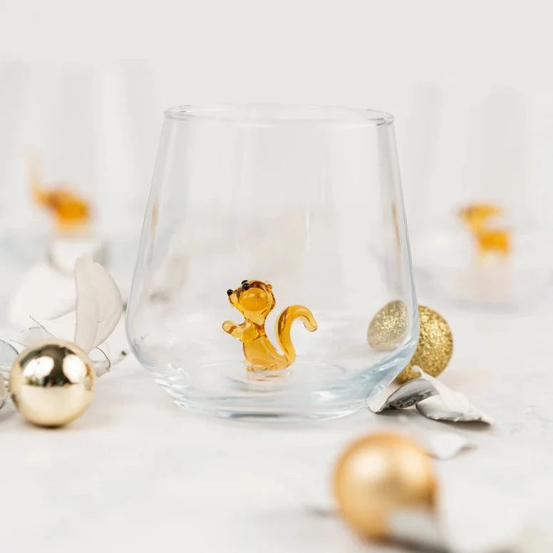 Tiny Animal Wine Glass, Squirrel Decor MiniZoo 