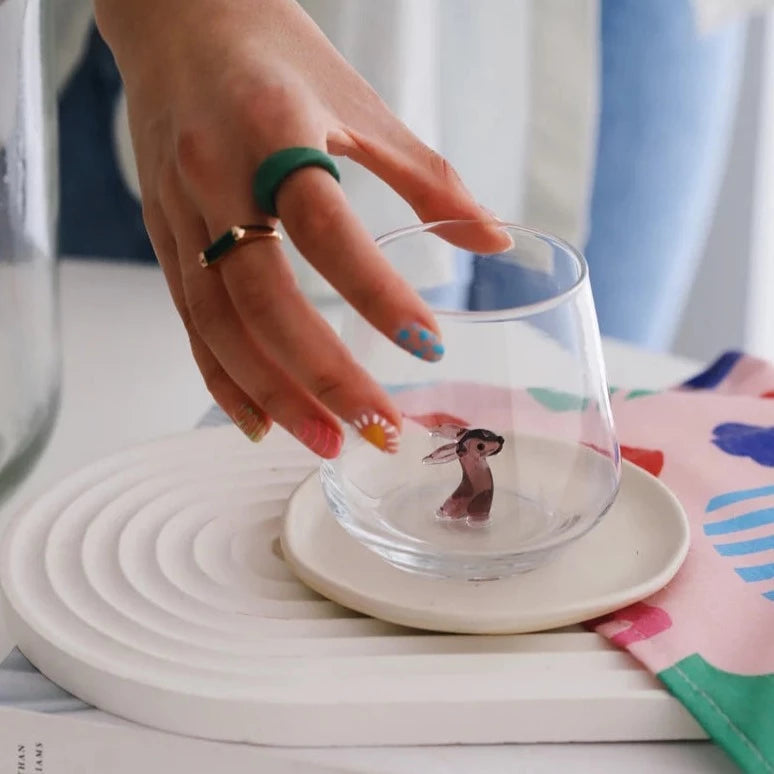 Tiny Animal Wine Glass, Purple Rabbit Decor MiniZoo 