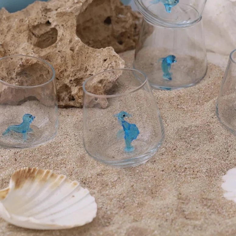 Tiny Animal Wine Glass, Blue Seahorse Decor MiniZoo 
