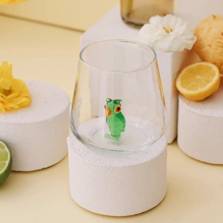 Tiny Animal Wine Glass, Green Owl Decor MiniZoo 