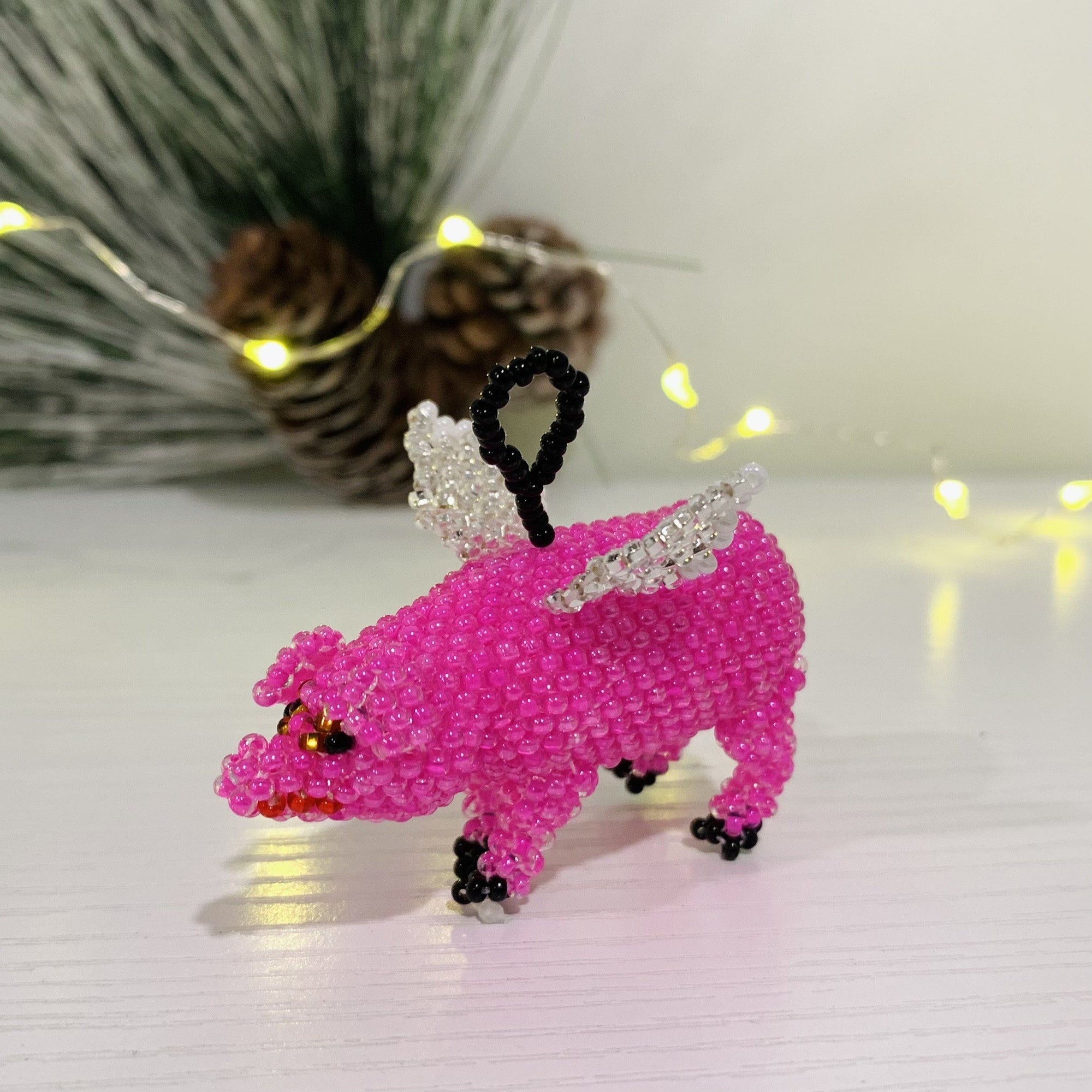 Glass Beaded Ornament, Flying Pig Ornament Melange Collection 