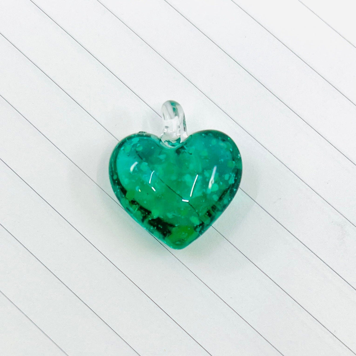 Glass Glow in the Dark Hearts, Turquoise Miniature - 