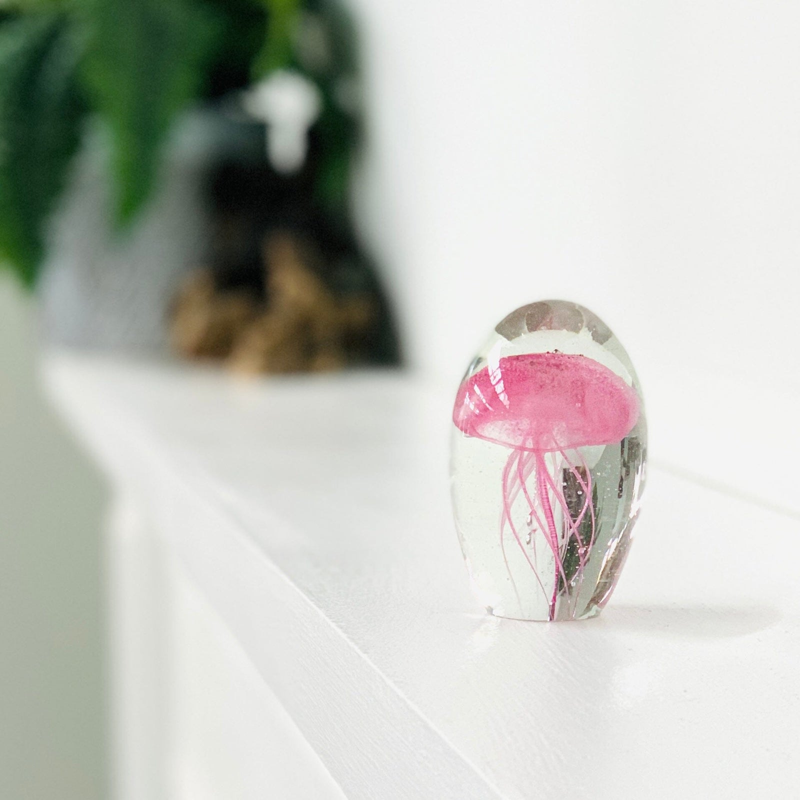 Glow in the Dark Jellyfish Paperweight Pebble, Pink Decor Chesapeake Bay 