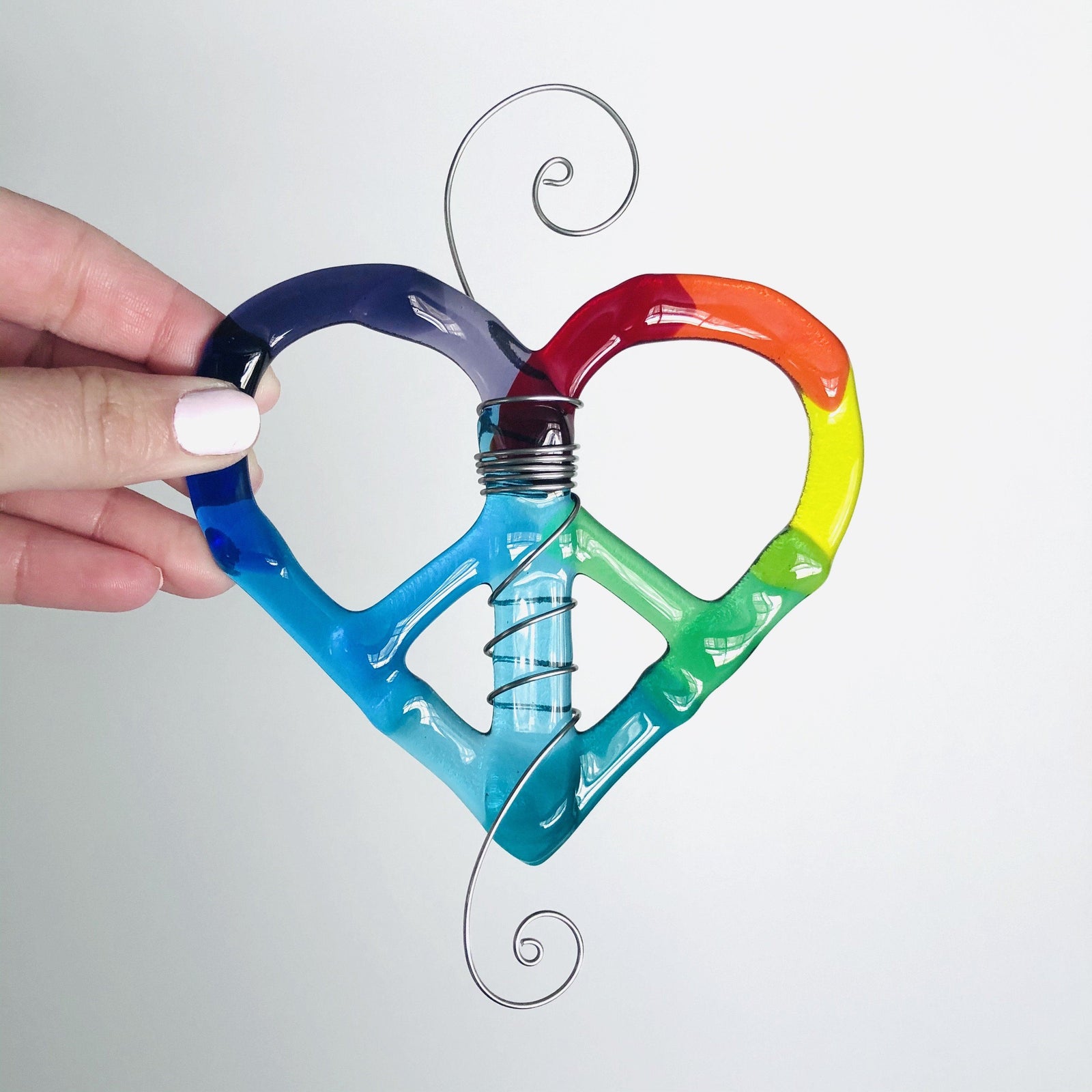 Fused Rainbow Peace Heart Luke Adams Glass Blowing Studio 