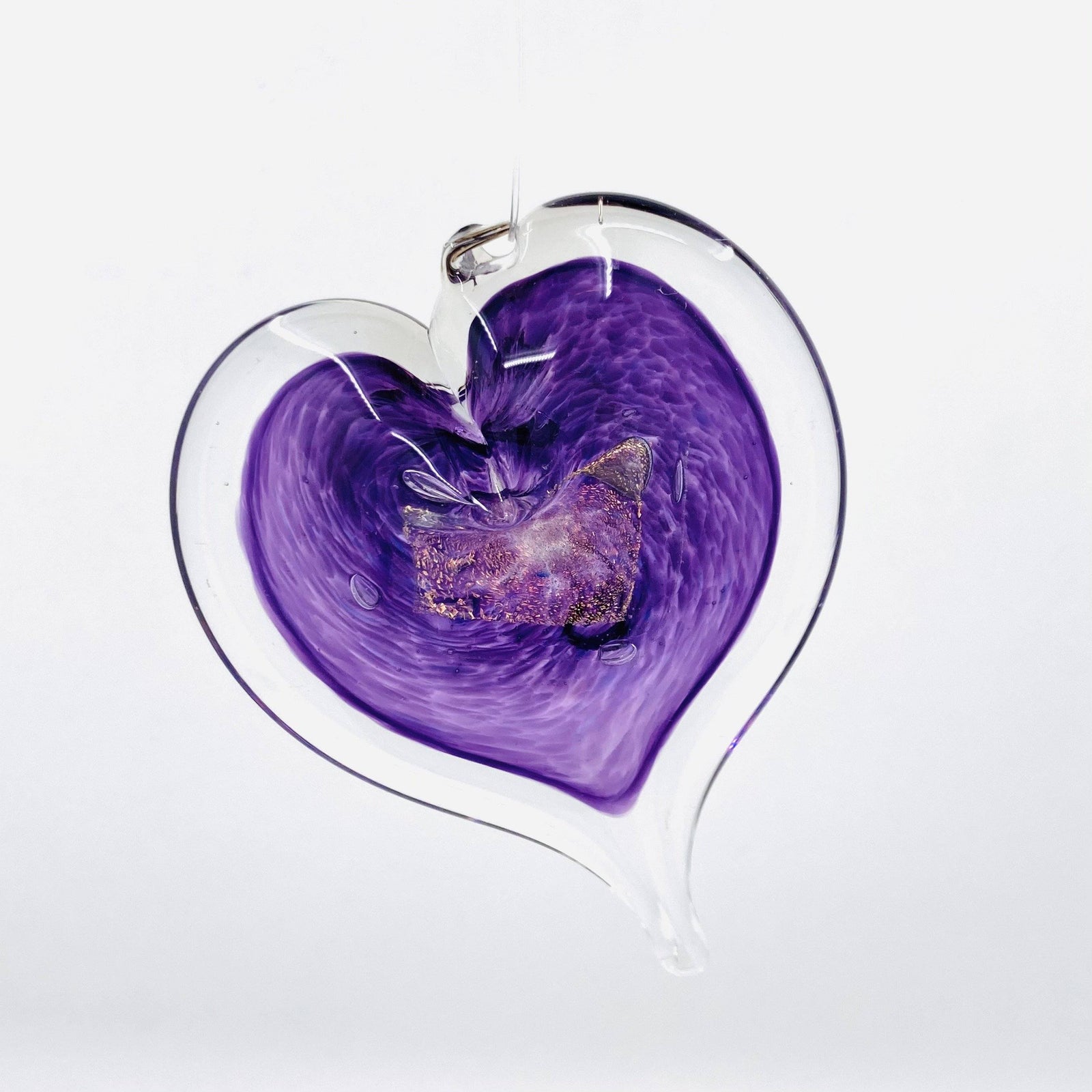 February Birthstone Small Heart- Amethyst Luke Adams Glass Blowing Studio 