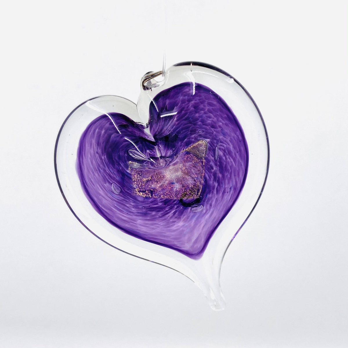 Heart Ornament, Amethyst Suncatcher Luke Adams Glass Blowing Studio 