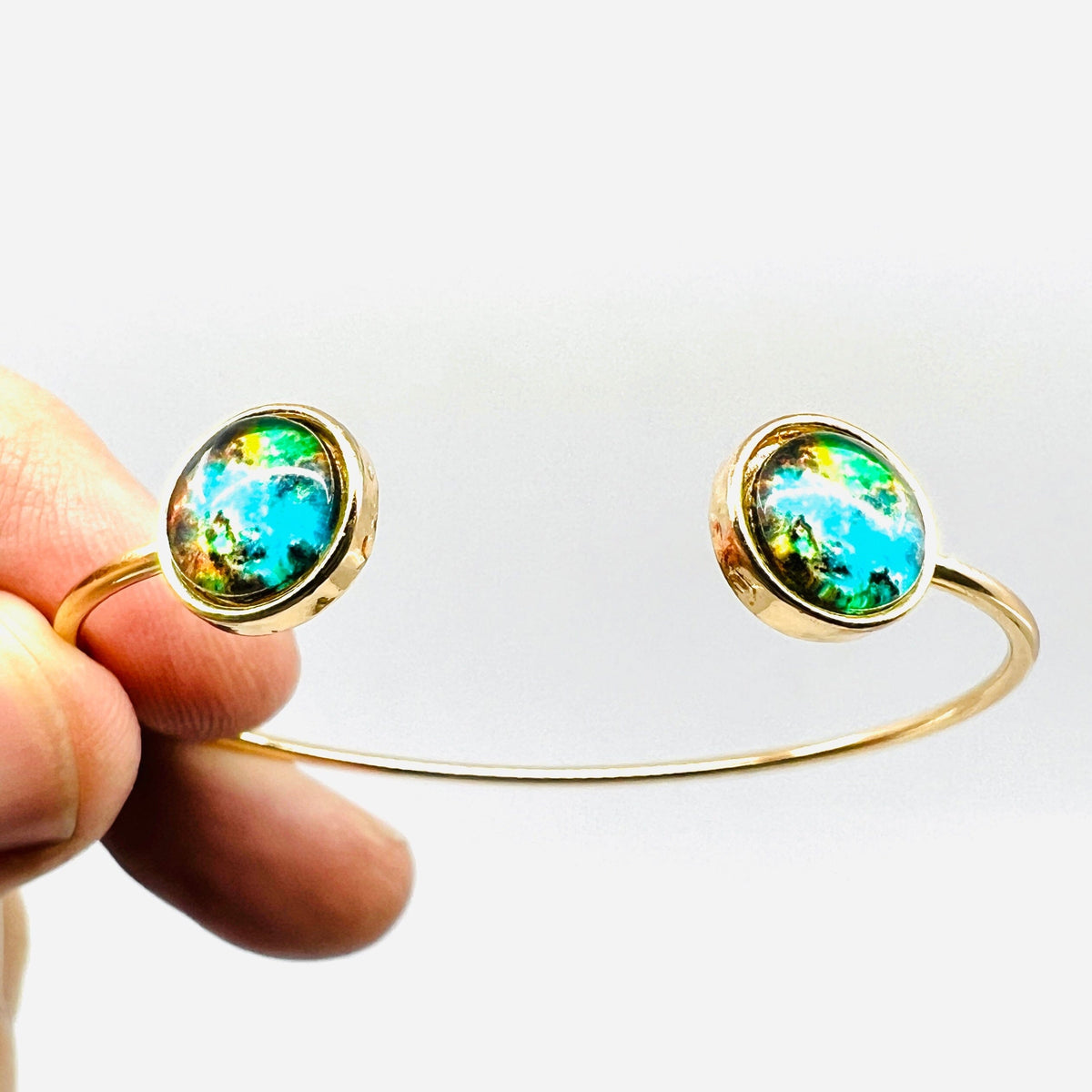 Galaxy Detail Cuff Bracelet, Gold Teal and Green Jewelry - 