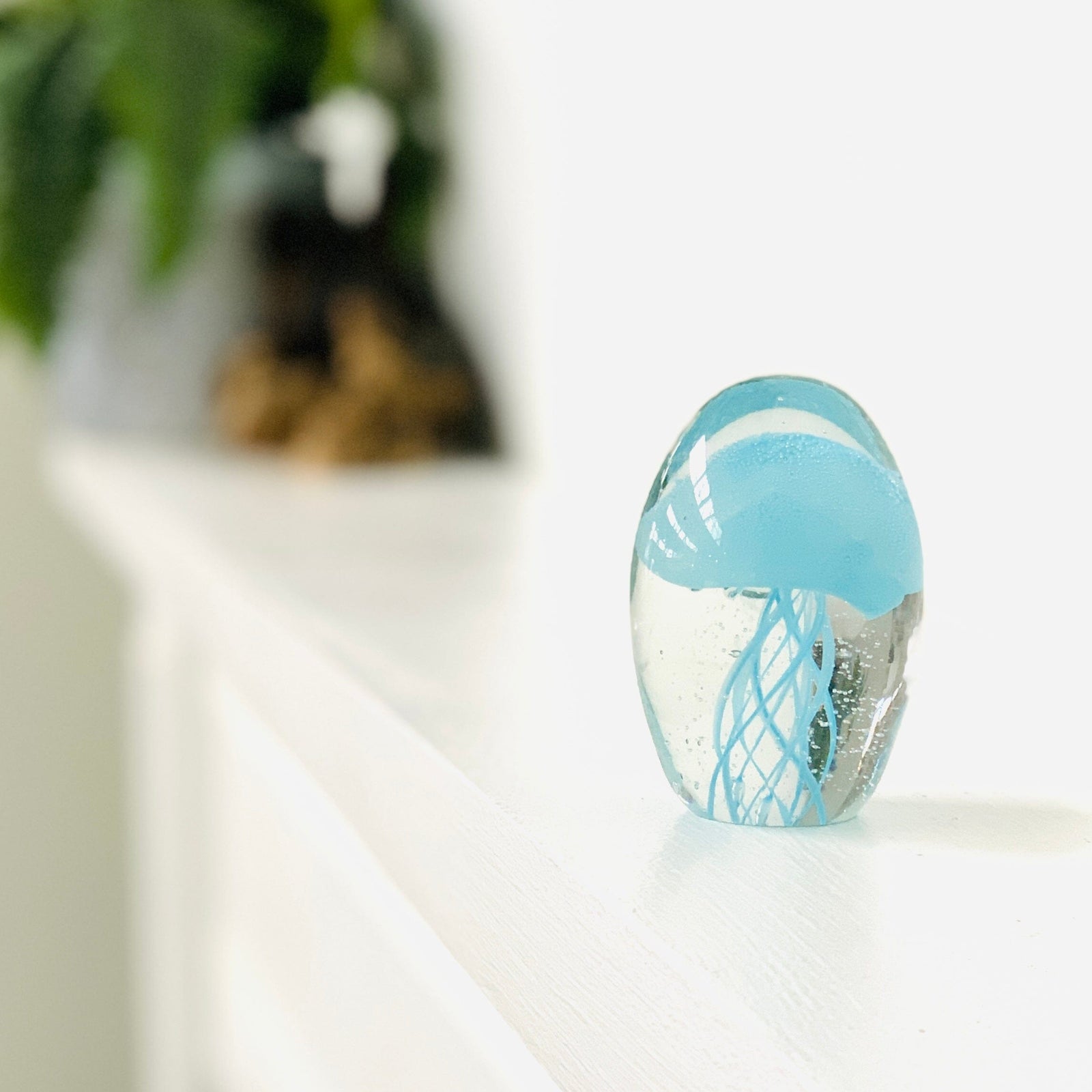 Glow in the Dark Jellyfish Paperweight Pebble, Blue Decor Chesapeake Bay 