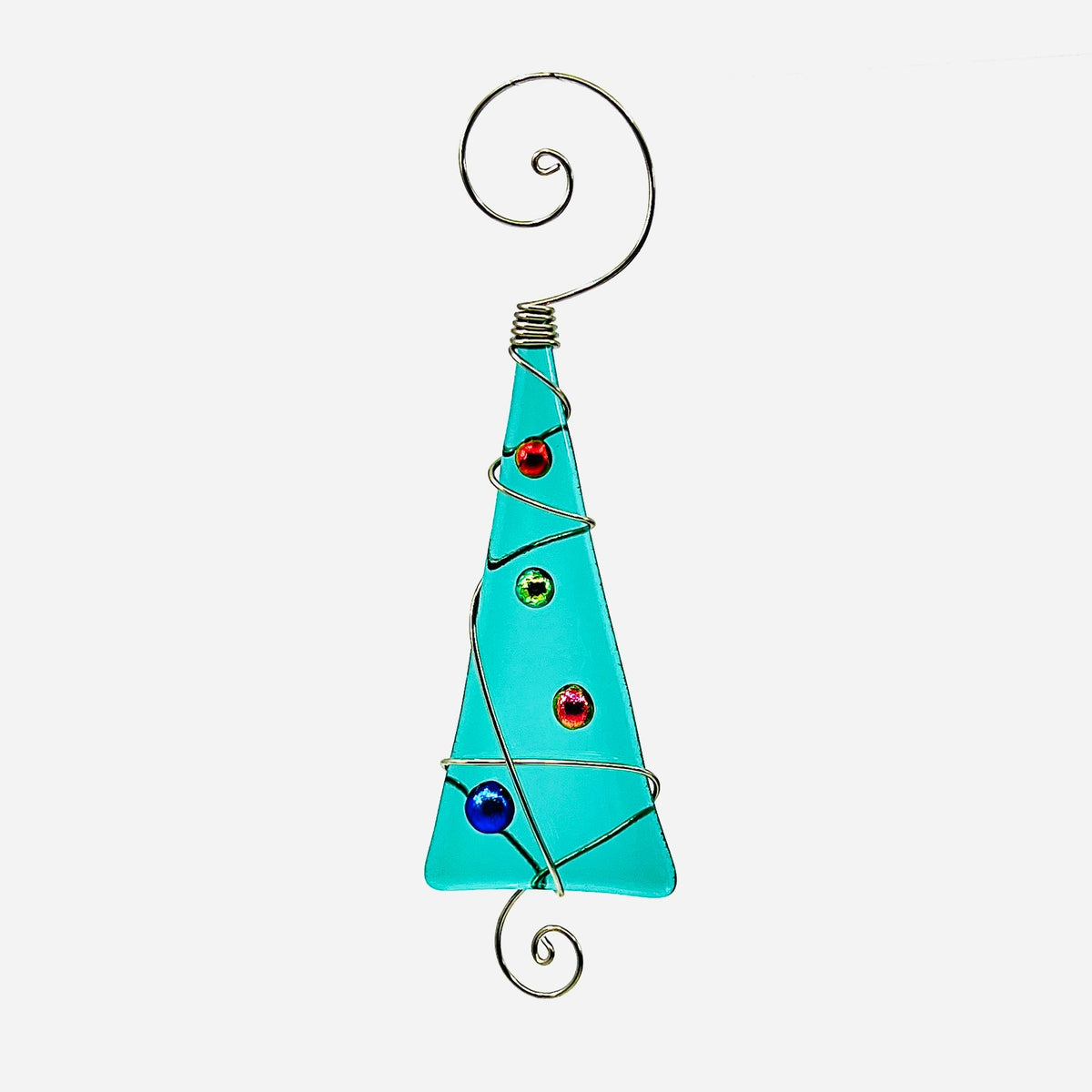 Whimsical Fused Glass Tree Ornament Haywire Art Green 