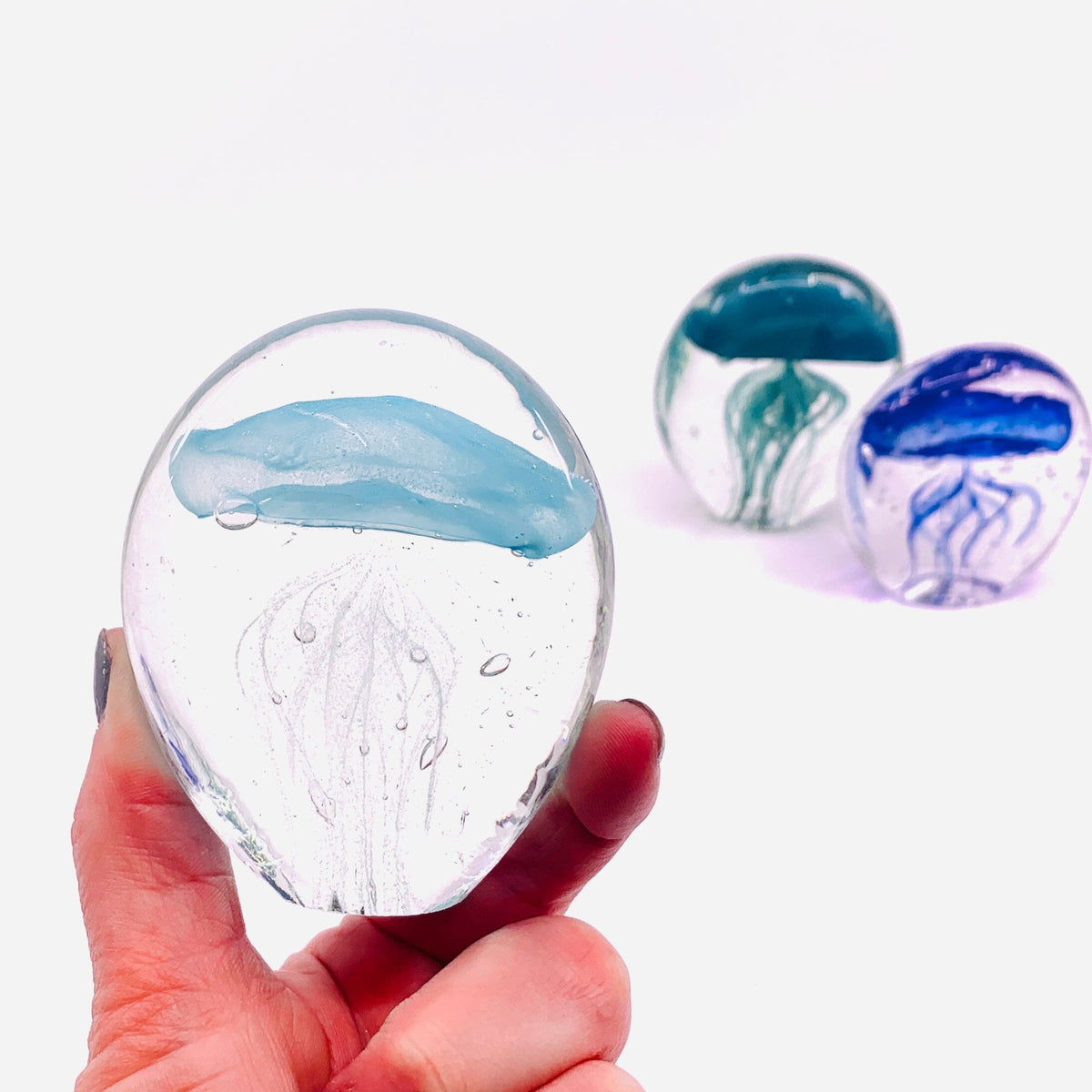 Glow in the Dark Jellyfish Bubble Paperweight, Light Blue Decor Chesapeake Bay 
