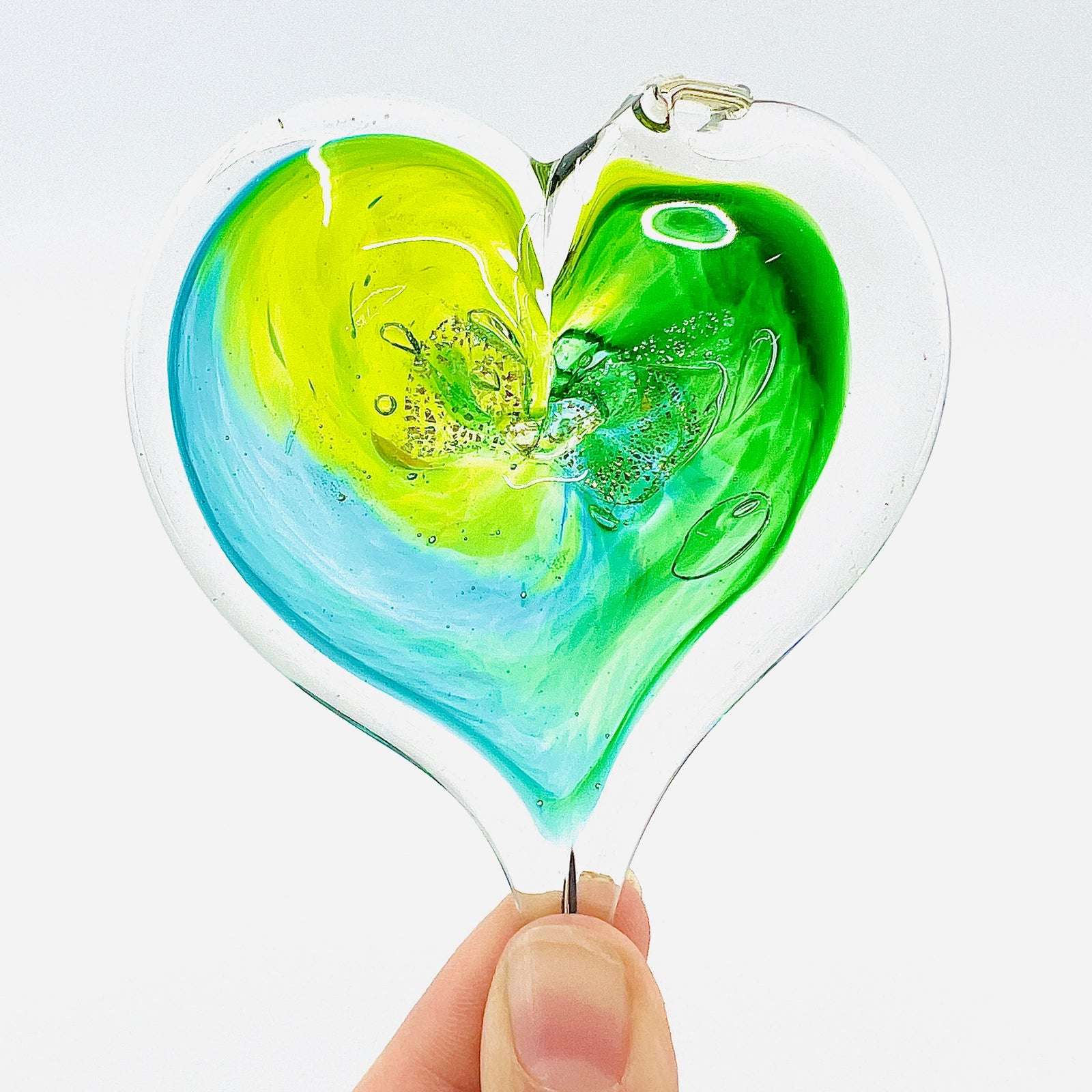 Heart Ornament, Swiss Alps Suncatcher Luke Adams Glass Blowing Studio Small 