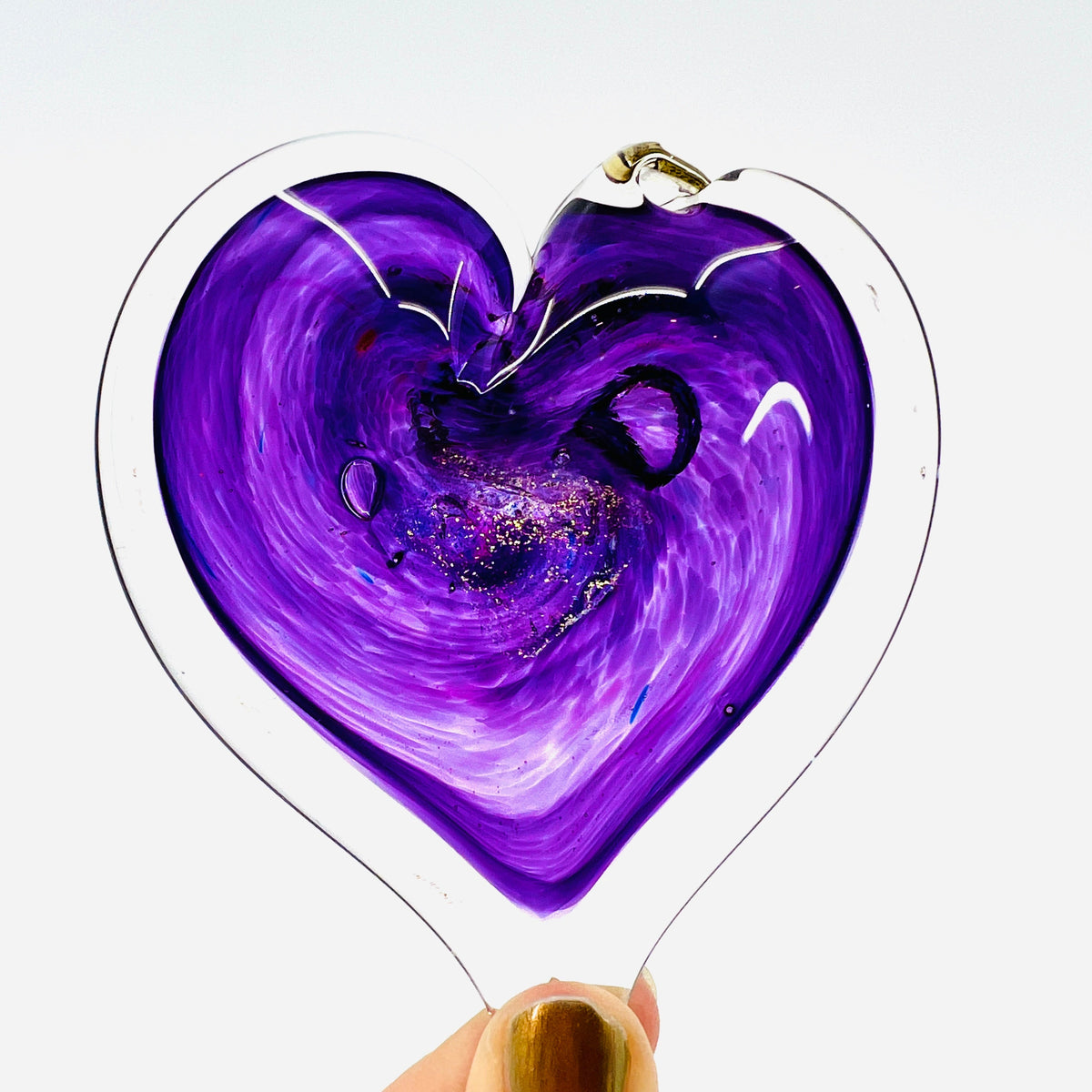 Heart Ornament, Amethyst Suncatcher Luke Adams Glass Blowing Studio 