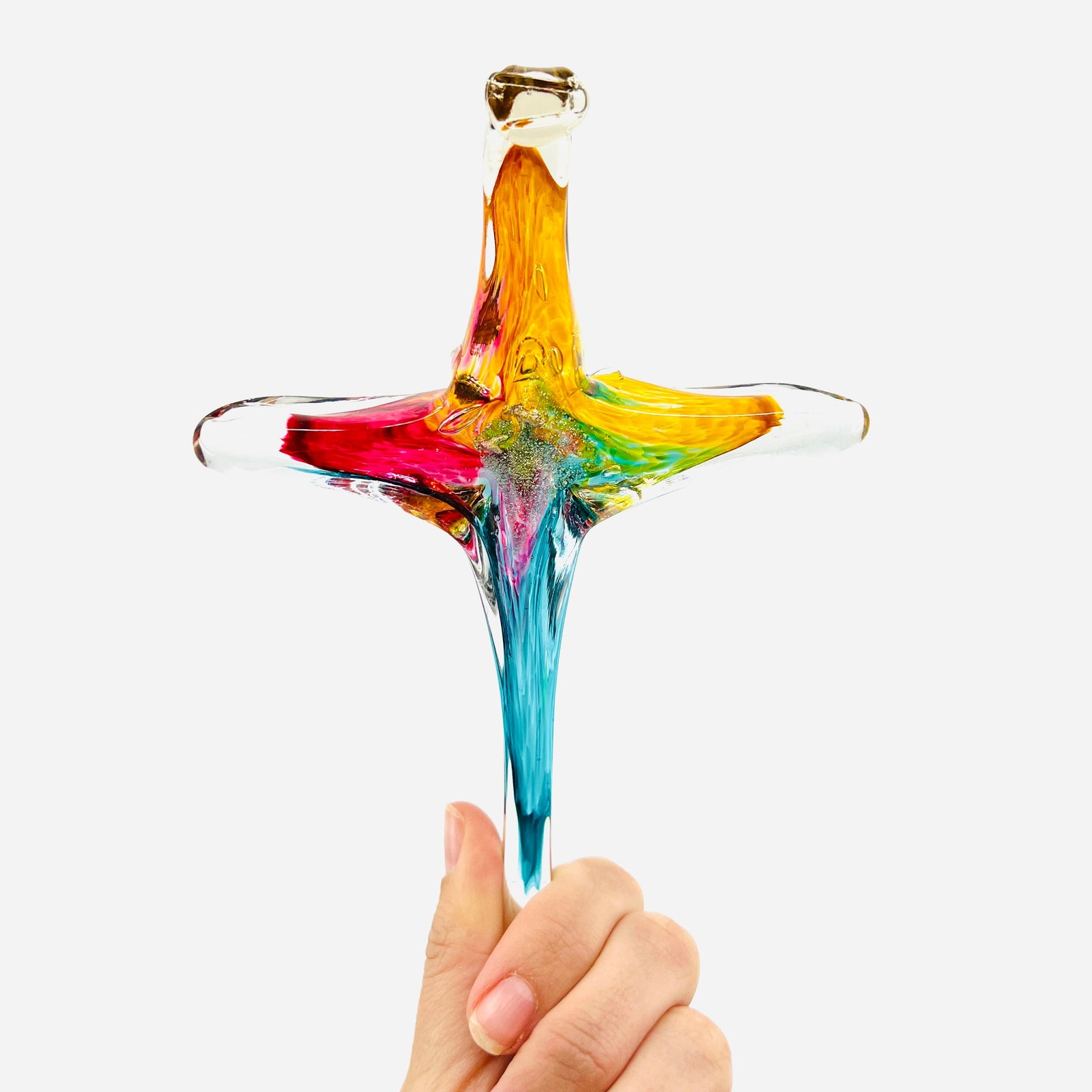 Cross Ornament, Fiji Suncatcher Luke Adams Glass Blowing Studio Large 