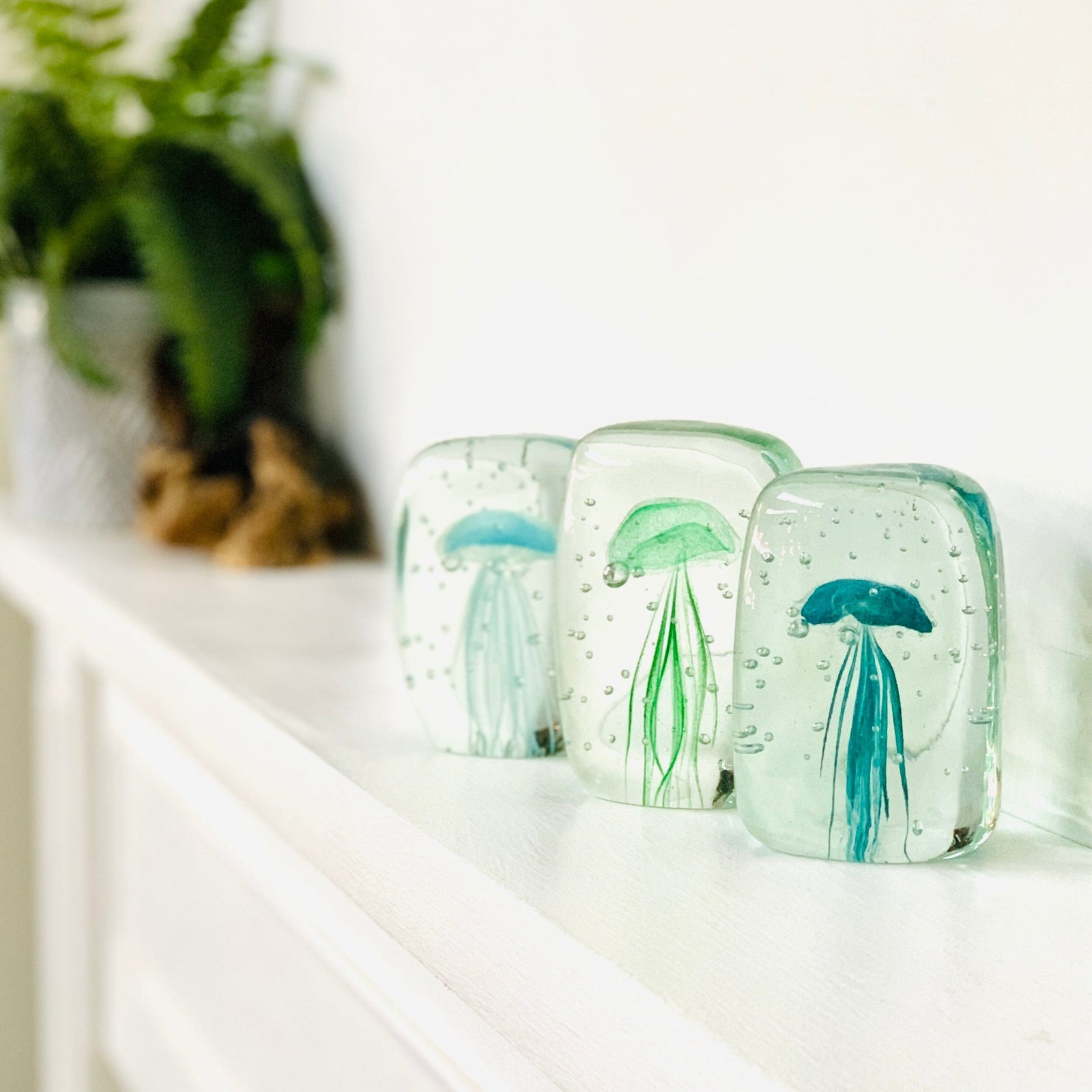 Glow in the Dark Jellyfish Paperweight Block, Blue Decor Chesapeake Bay 