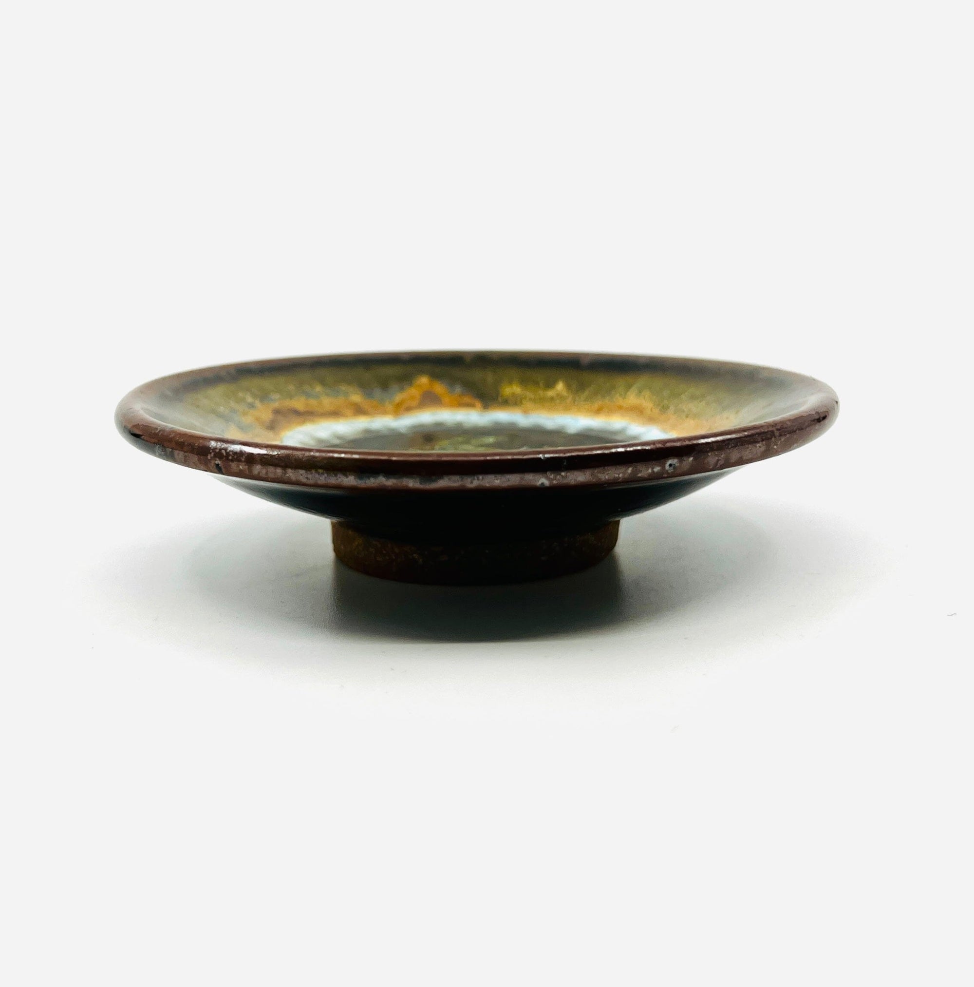 Small Ceramic and Glass Dish, Bean Pot Brown Decor Dock 6 