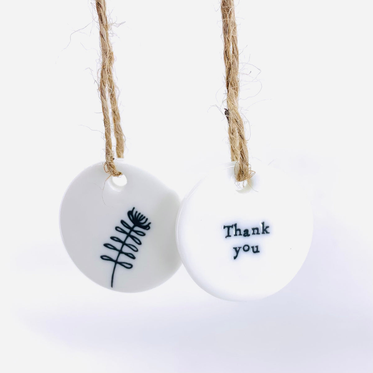 Porcelain Circle Tag Two&#39;s Company Thank you 