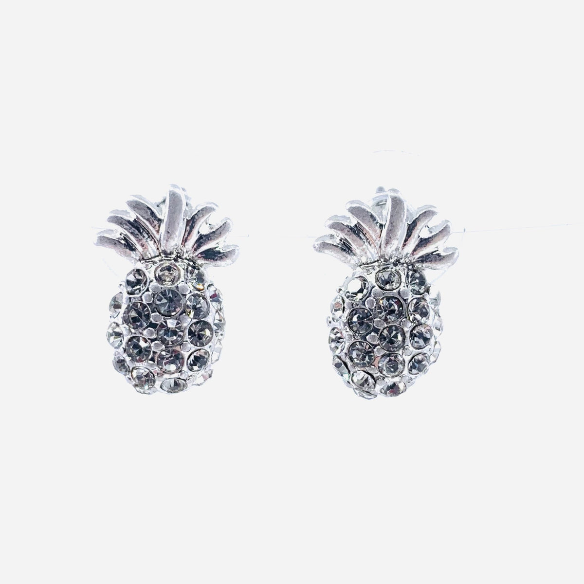 Rhinestone Pineapple Earrings Jewelry Cloie NY Silver 