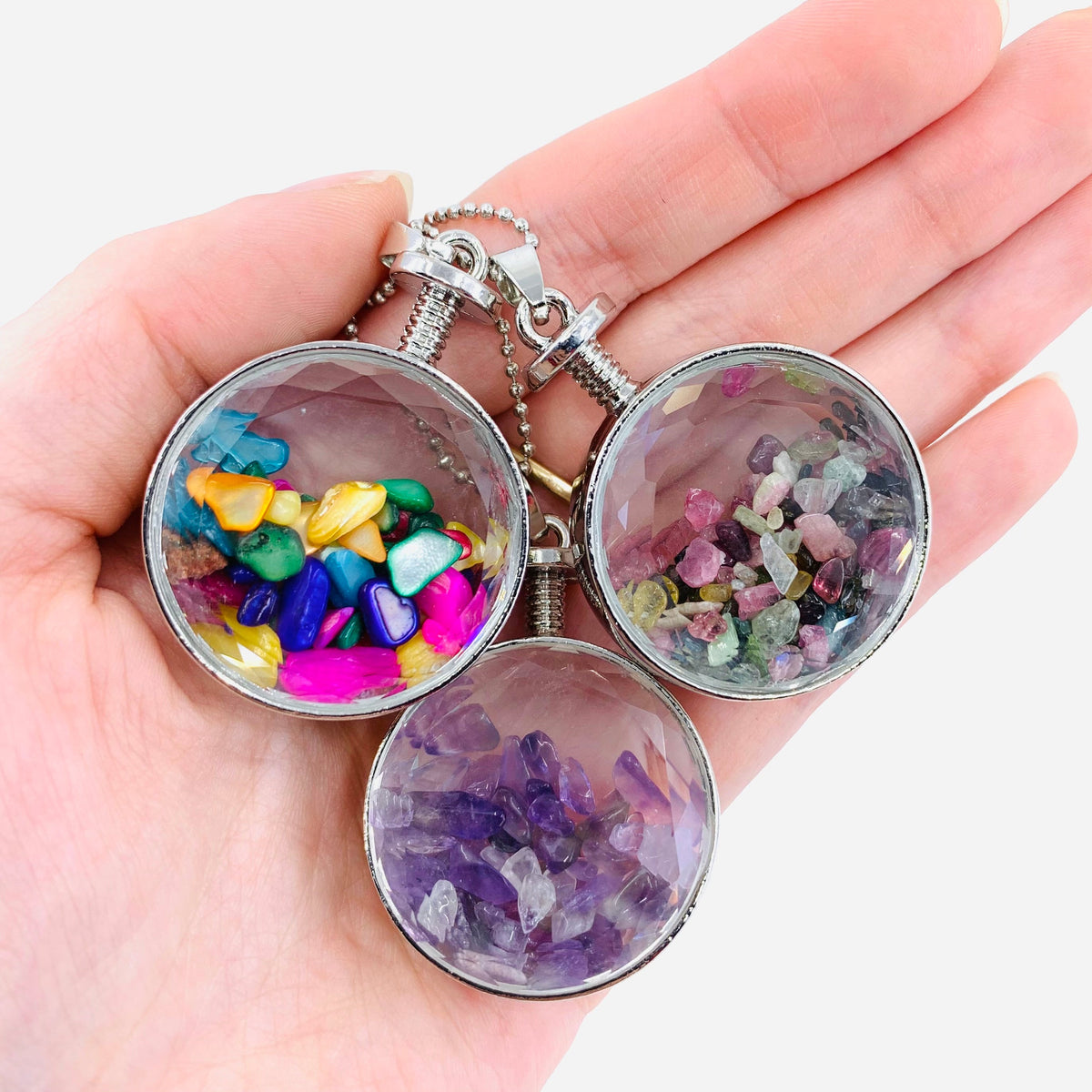 Crystal Filled Round Pendants - 