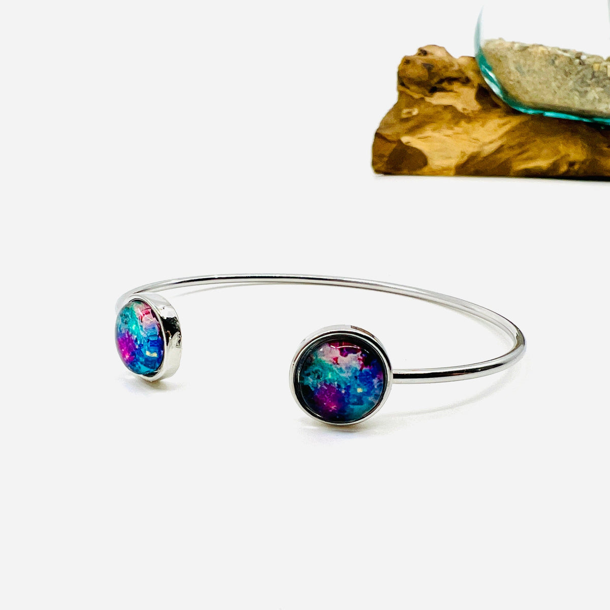 Galaxy Detail Cuff Bracelet, Silver Pink and Blue Jewelry - 