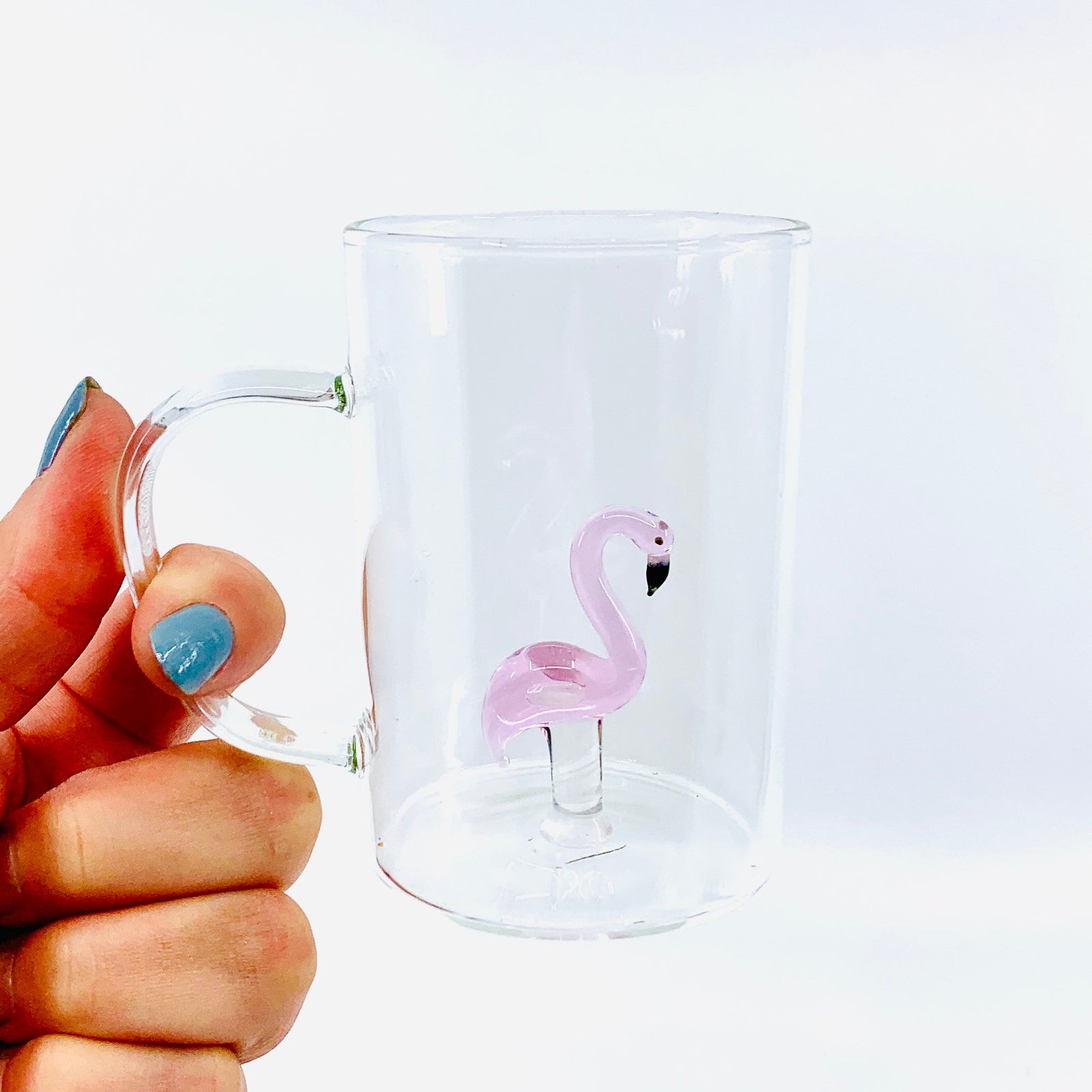 Tiny Animal Glass Mug, Flamingo Decor MiniZoo 