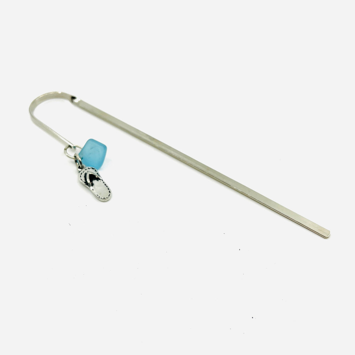 Pewter Sandal Bookmark with Aqua Sea Glass Jewelry Basic Spirit 
