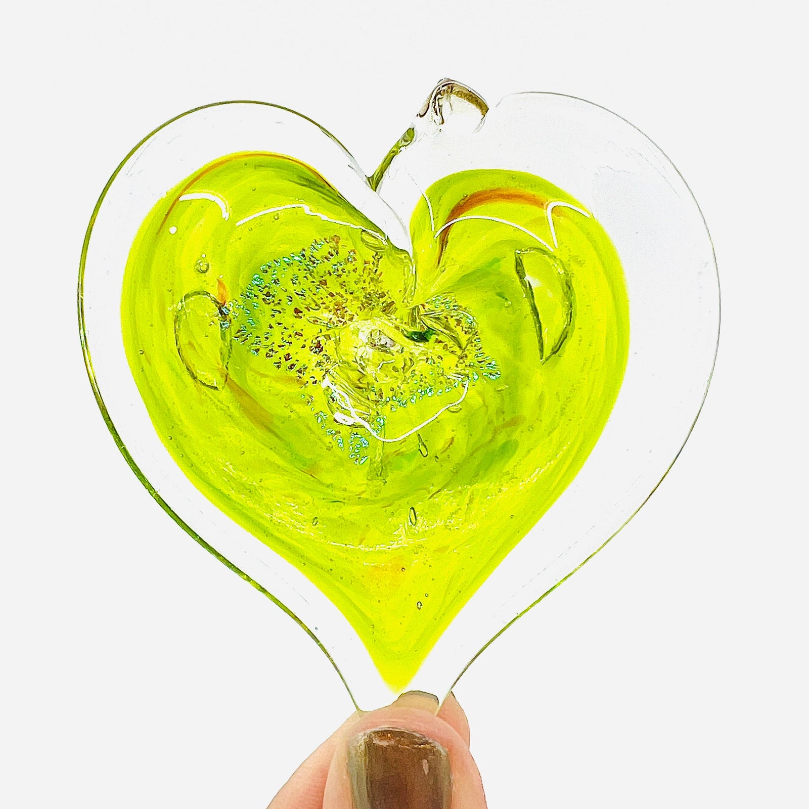 Heart Ornament, Peridot Suncatcher Luke Adams Glass Blowing Studio 