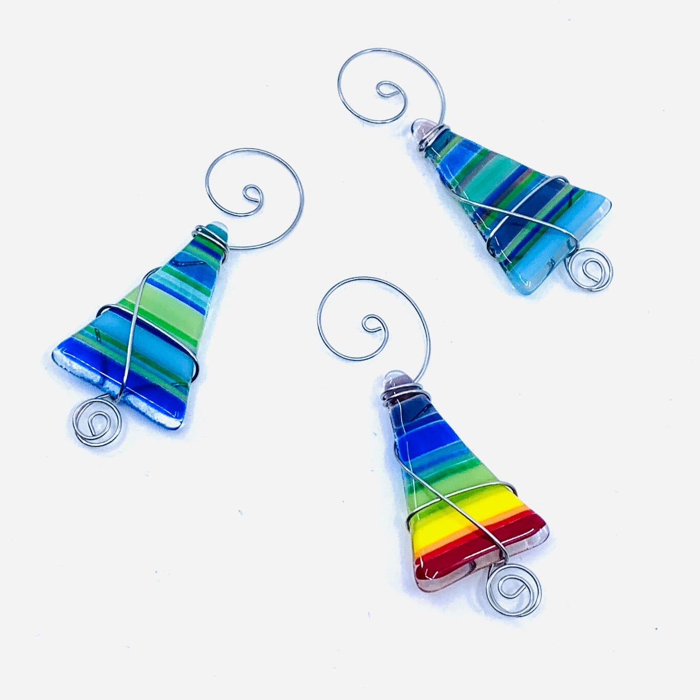 Mini Striped Fused Glass Tree, Violet Sky Ornament Haywire Art 