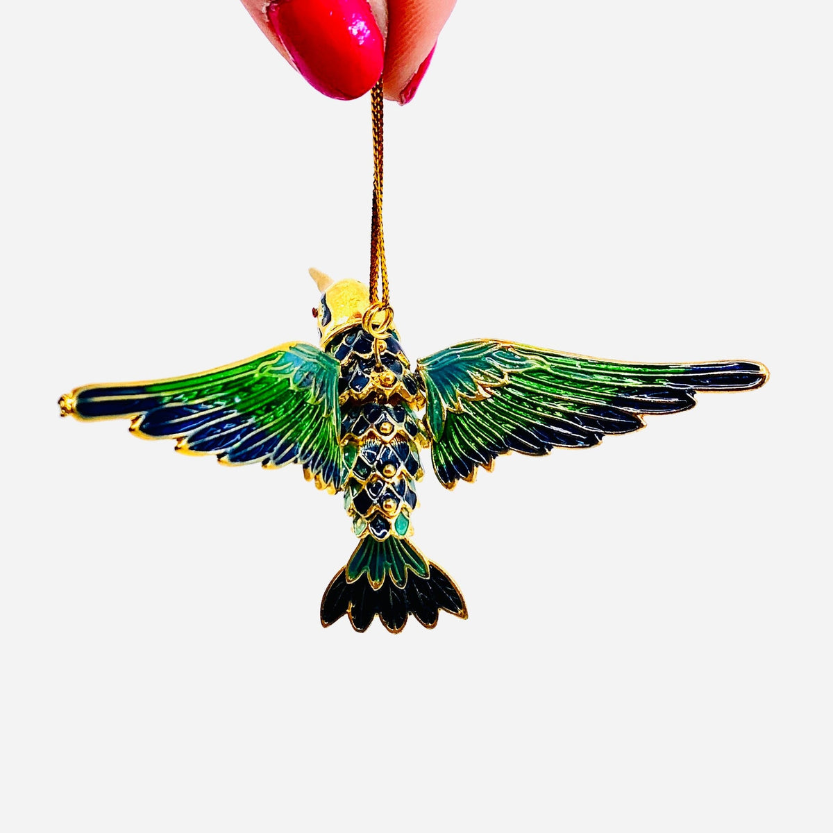Enamel Motion Ornament, Blue Hummingbird Ornament Kubla Craft 
