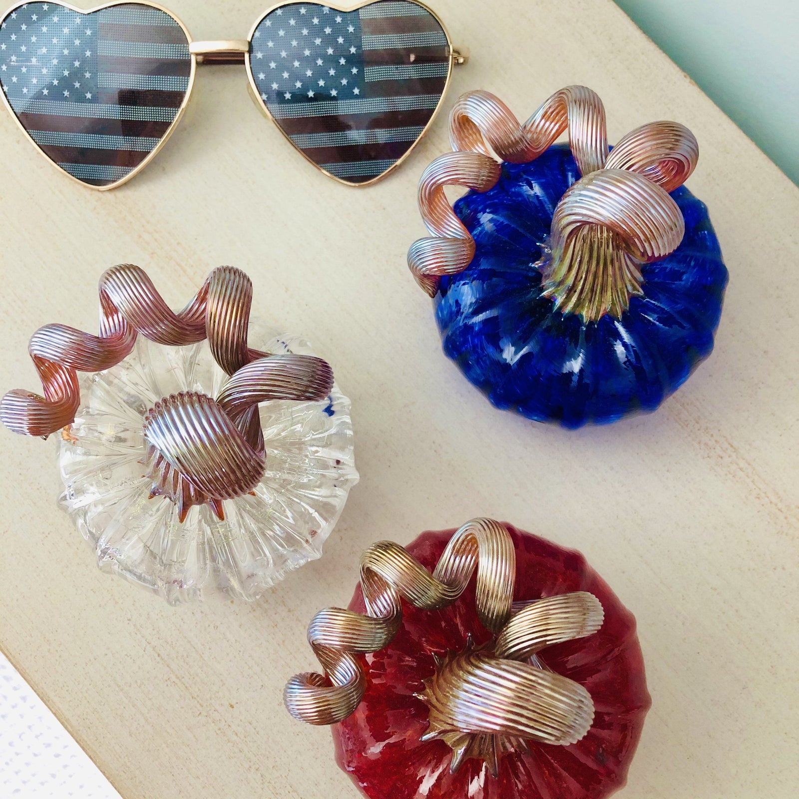 Patriotic Pumpkin Trio Luke Adams Glass Blowing Studio 