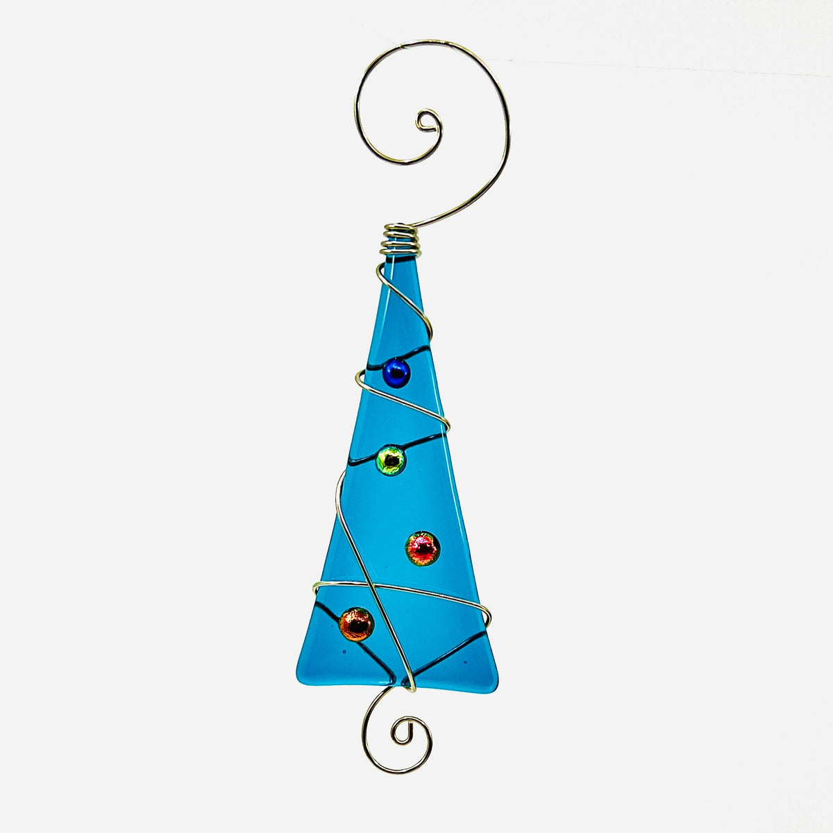 Whimsical Fused Glass Tree Ornament Haywire Art Blue 