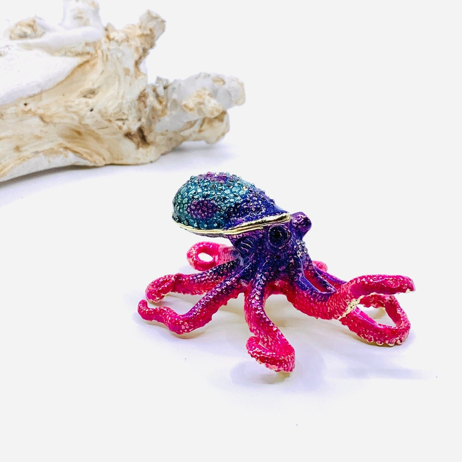 Bejeweled Enamel Trinket Box, Rainbow Octopus Decor Kubla Craft 