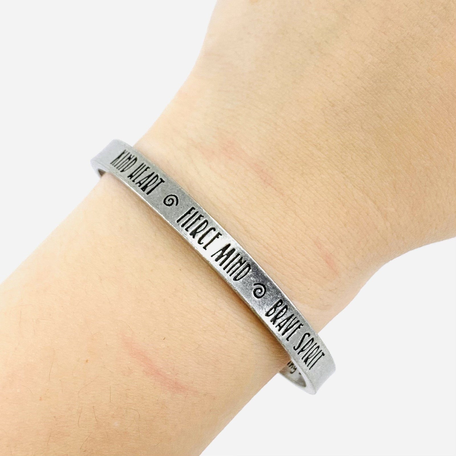 Pewter Cuff Bracelet, Kind Heart - Fierce Mind - Brave Spirit Whitney Howard Designs 