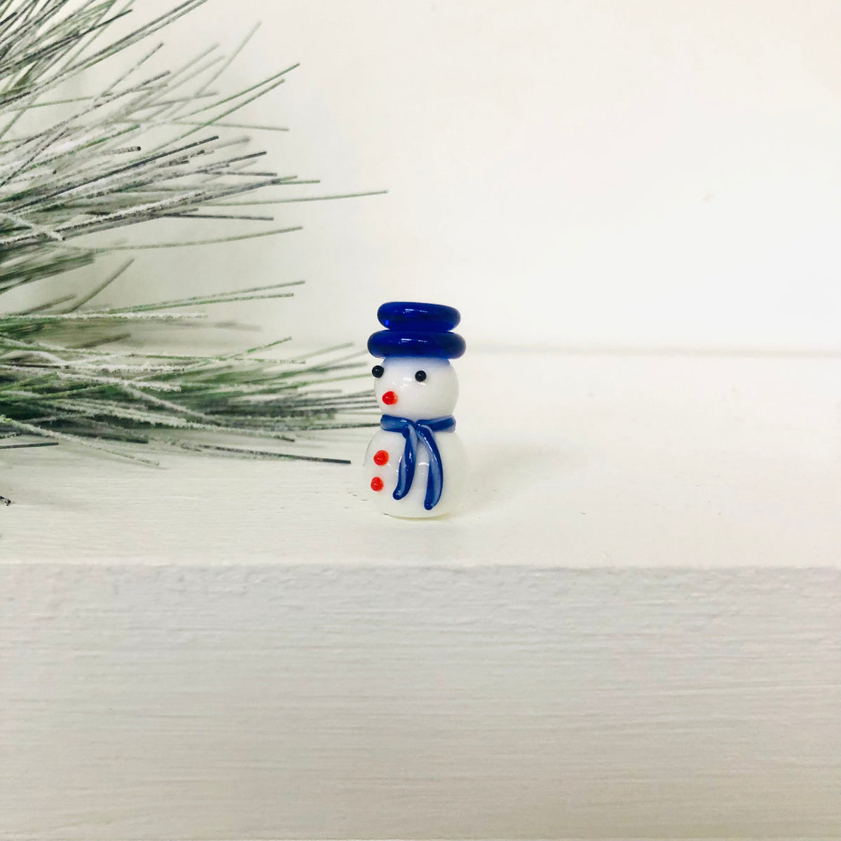 Little Glass Snowman Miniature - Blue Hat 