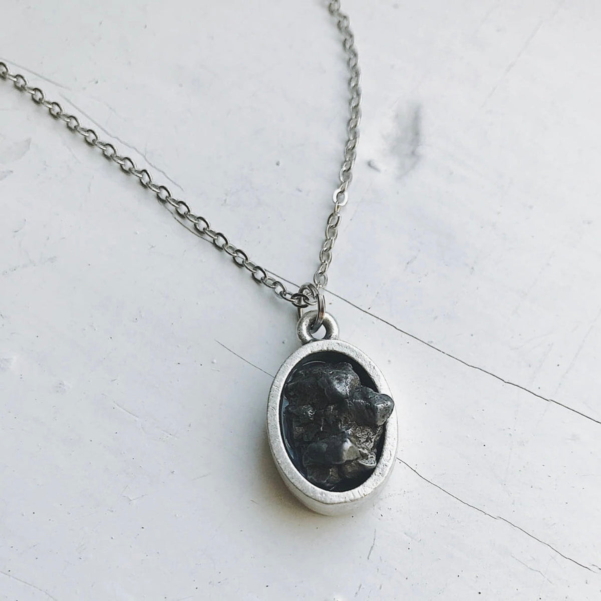 Meteorite Pendant Necklace, Oval Jewelry Yugen Handmade 