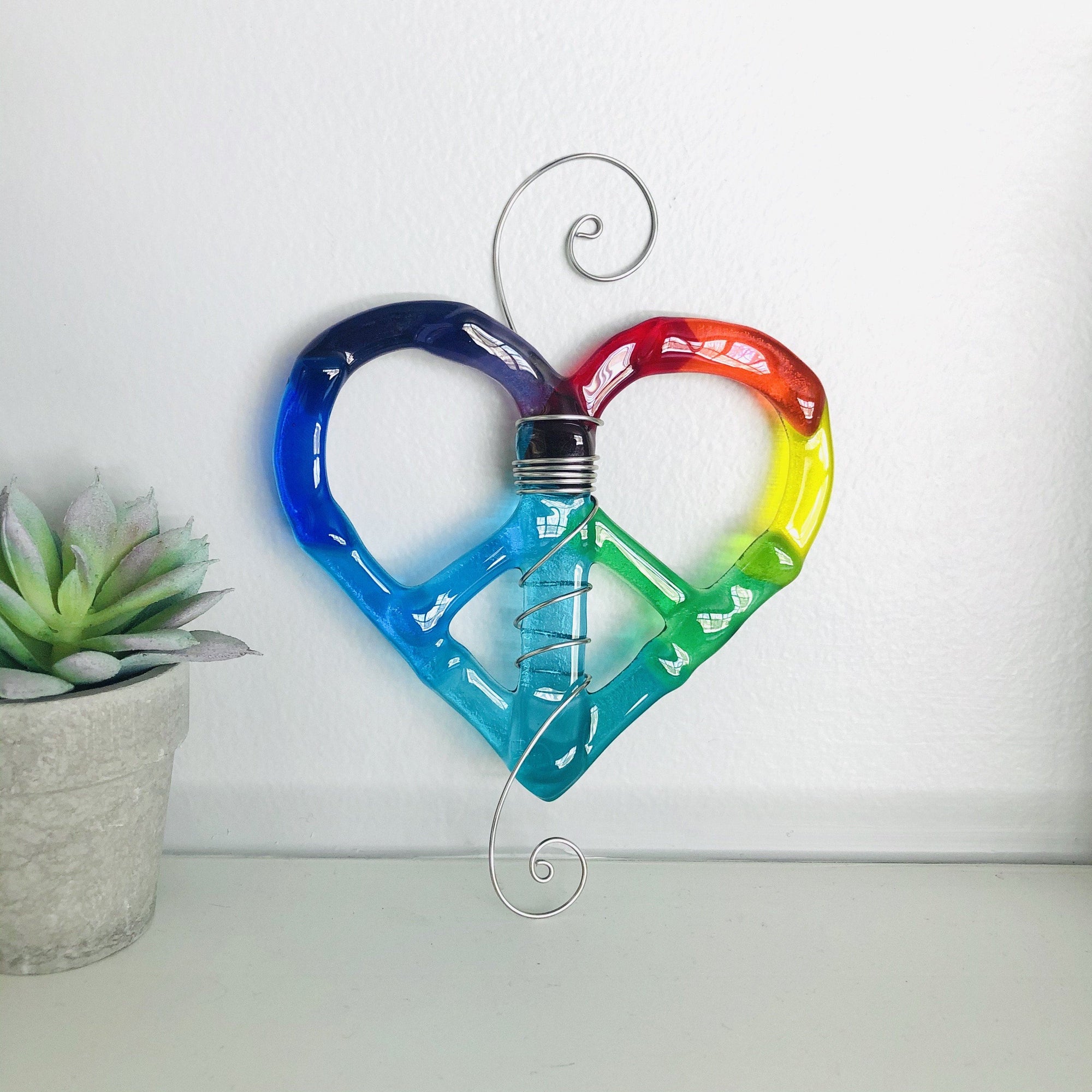 Fused Rainbow Peace Heart Luke Adams Glass Blowing Studio 