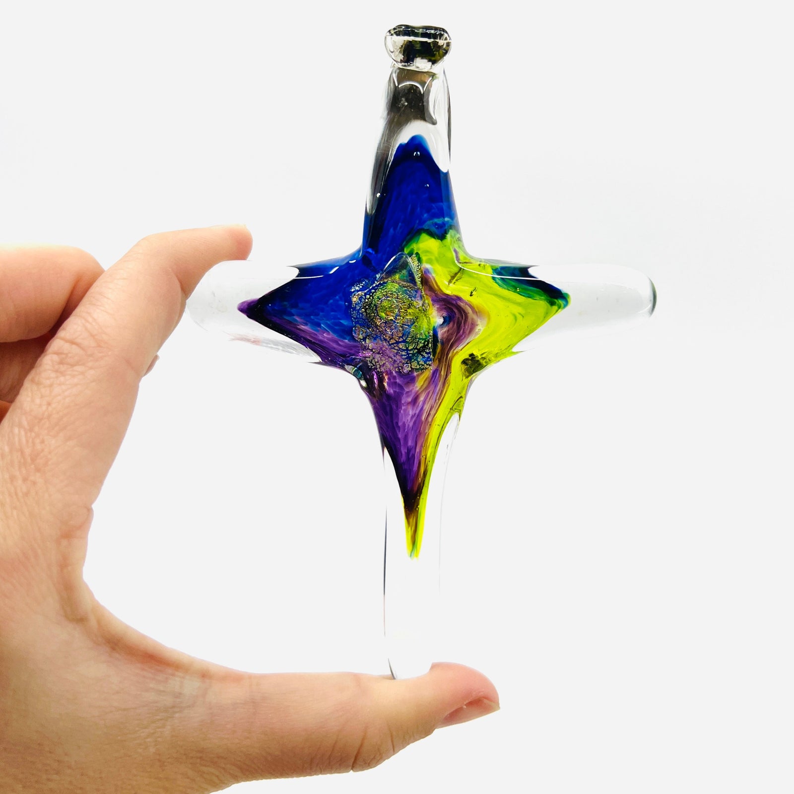 Cross Ornament, Aurora Suncatcher Luke Adams Glass Blowing Studio Large 