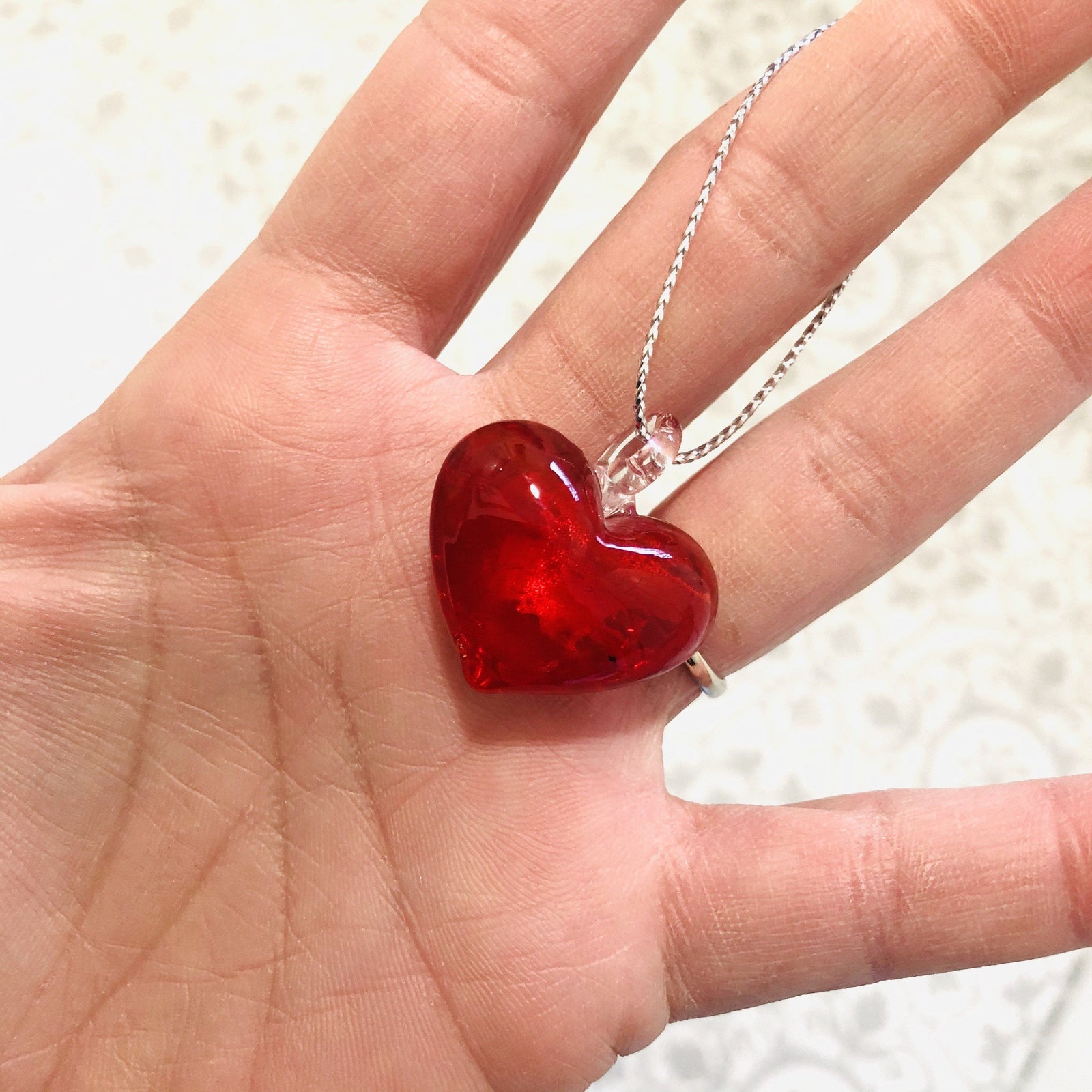 Red Glass Foil Hearts Luke Adams Glass Blowing Studio 