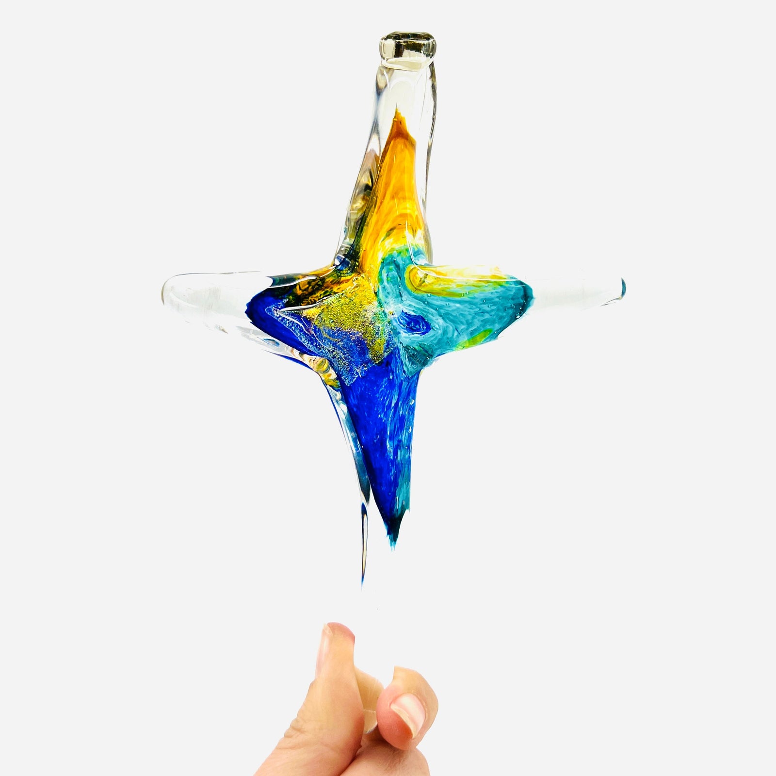 Cross Ornament, Ocean Tide Suncatcher Luke Adams Glass Blowing Studio 