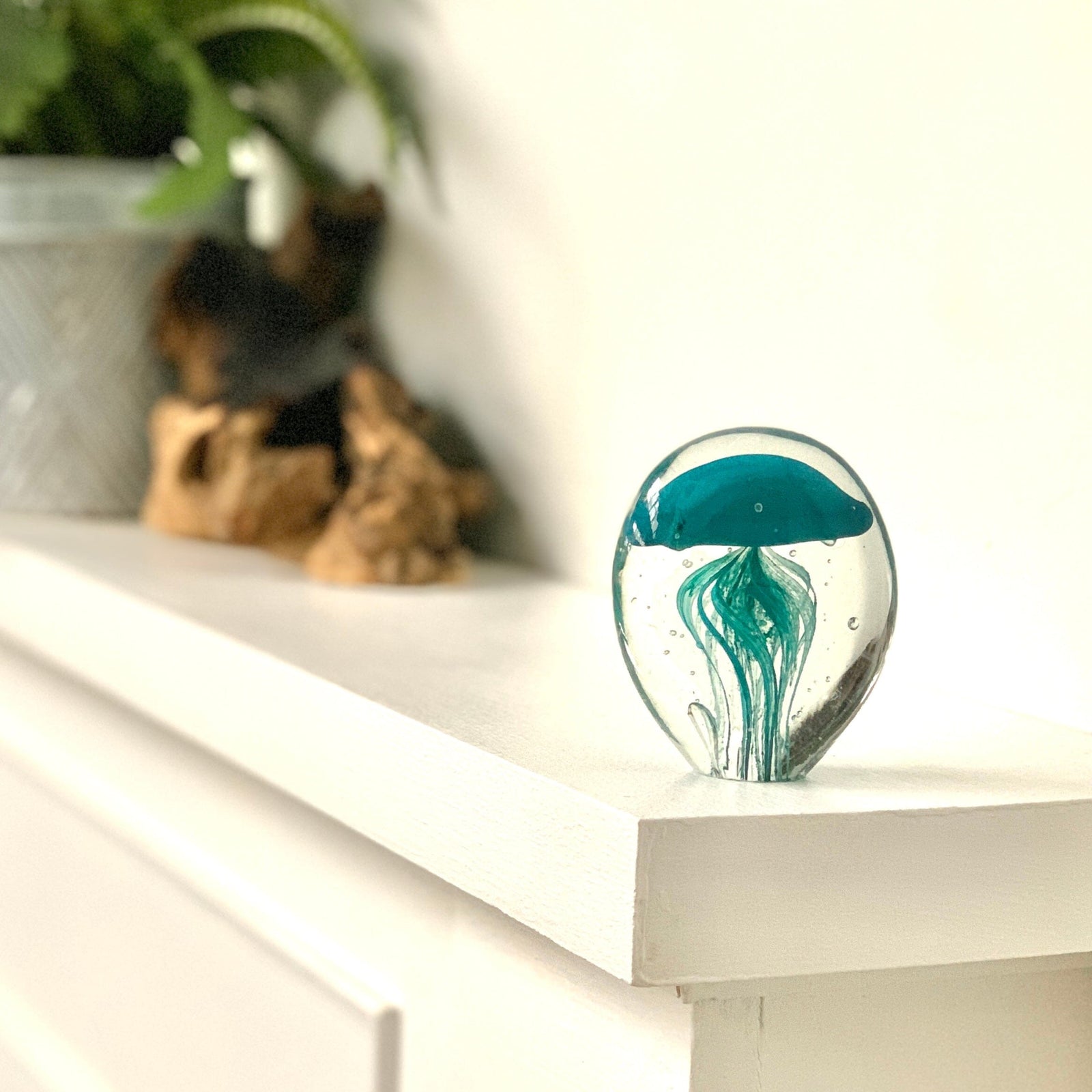 Glow in the Dark Jellyfish Bubble Paperweight, Turquoise Decor Chesapeake Bay 
