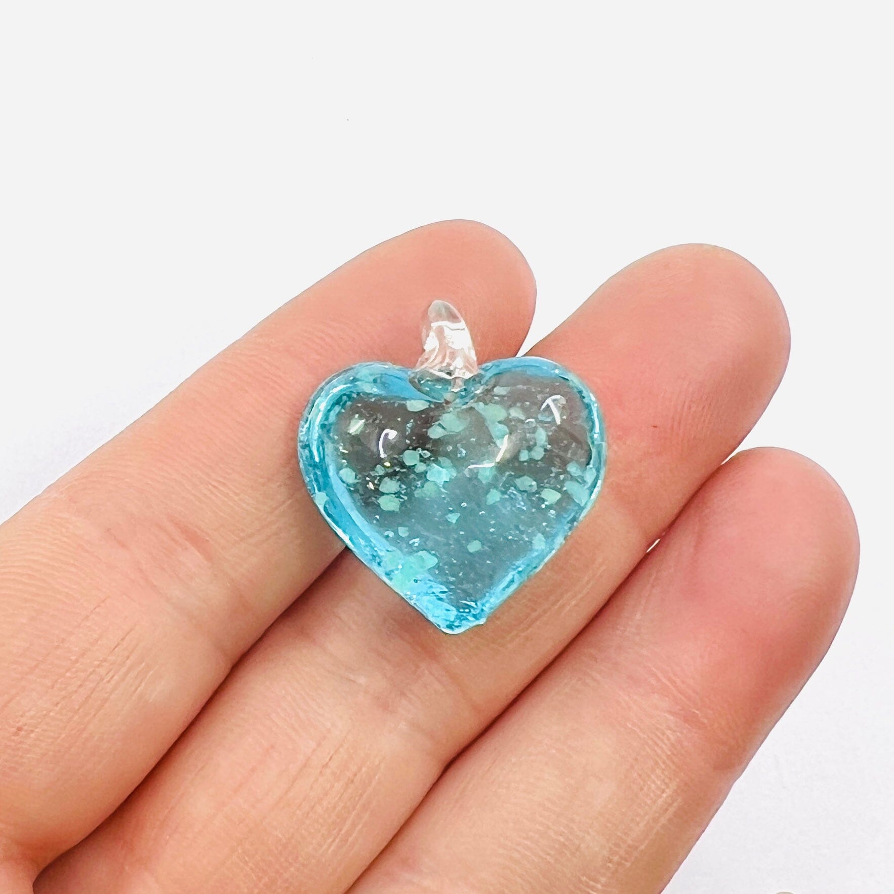 Glass Glow in the Dark Hearts, Sky Blue Miniature - 