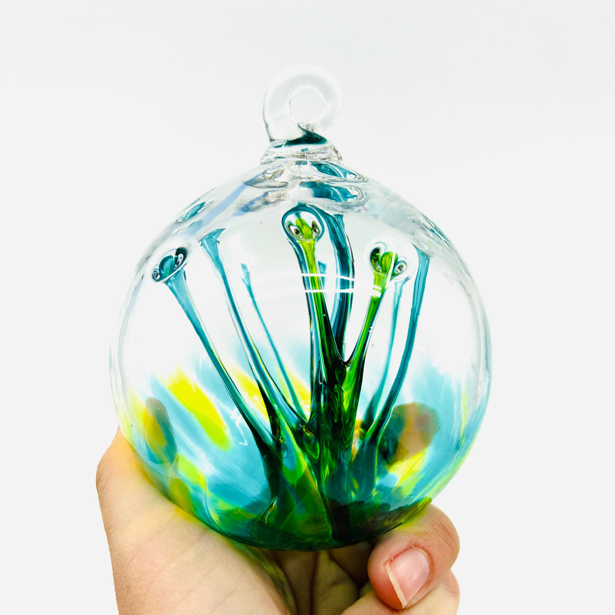 Tree of Life Ornament, Swiss Alps Wish Ball Luke Adams Glass Blowing Studio Large 4&quot; 