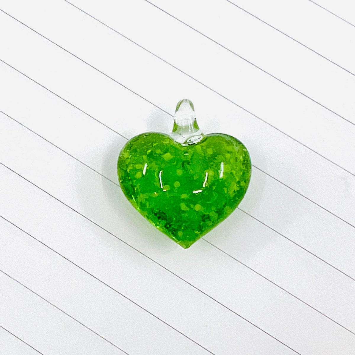 Glass Glow in the Dark Hearts, Green Miniature - 