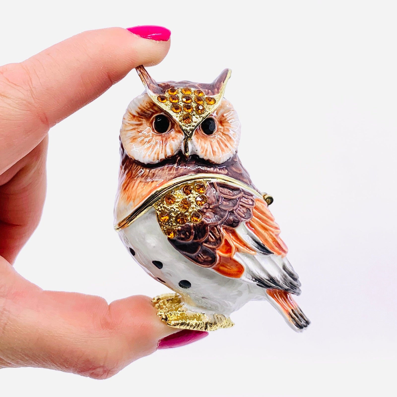 Bejeweled Enamel Trinket Box, Owl Decor Kubla Craft 