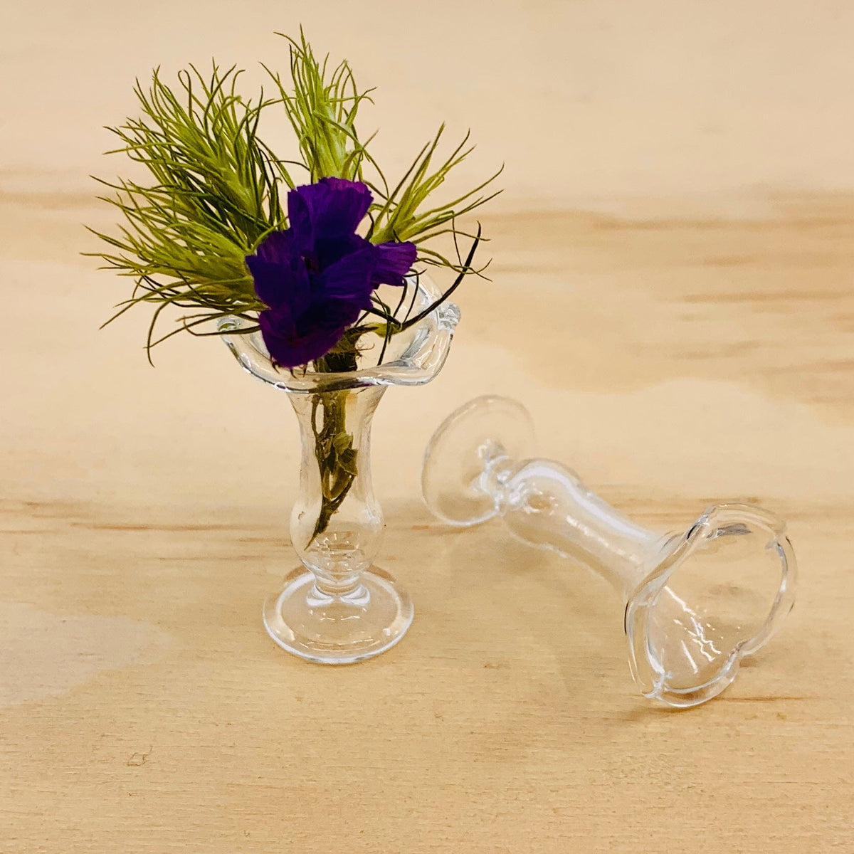 Tiny Glass Fluted Vase Miniature - 