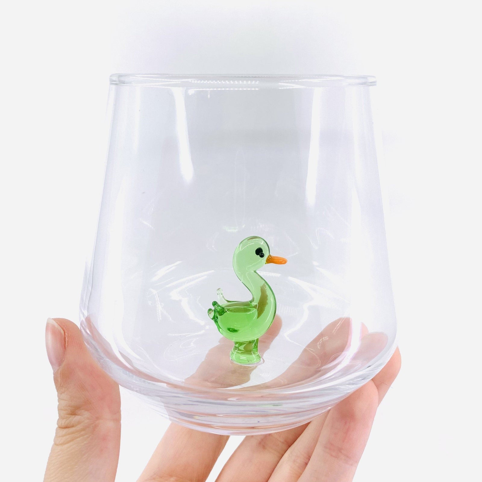 Tiny Animal Wine Glass, Green Ducky Decor MiniZoo 