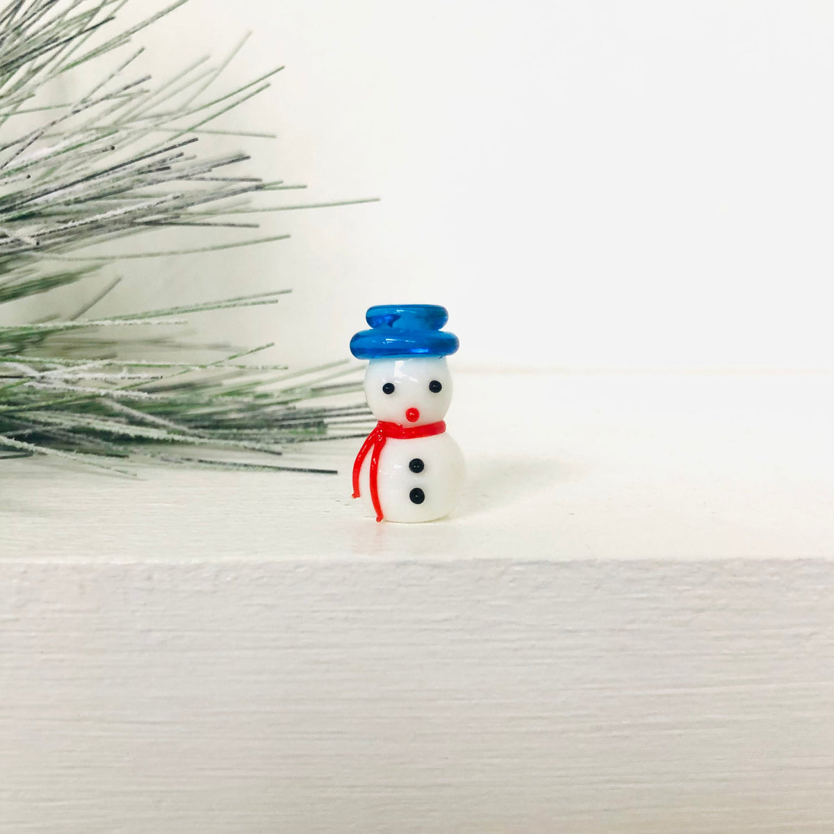 Little Glass Snowman Miniature - Teal Hat 