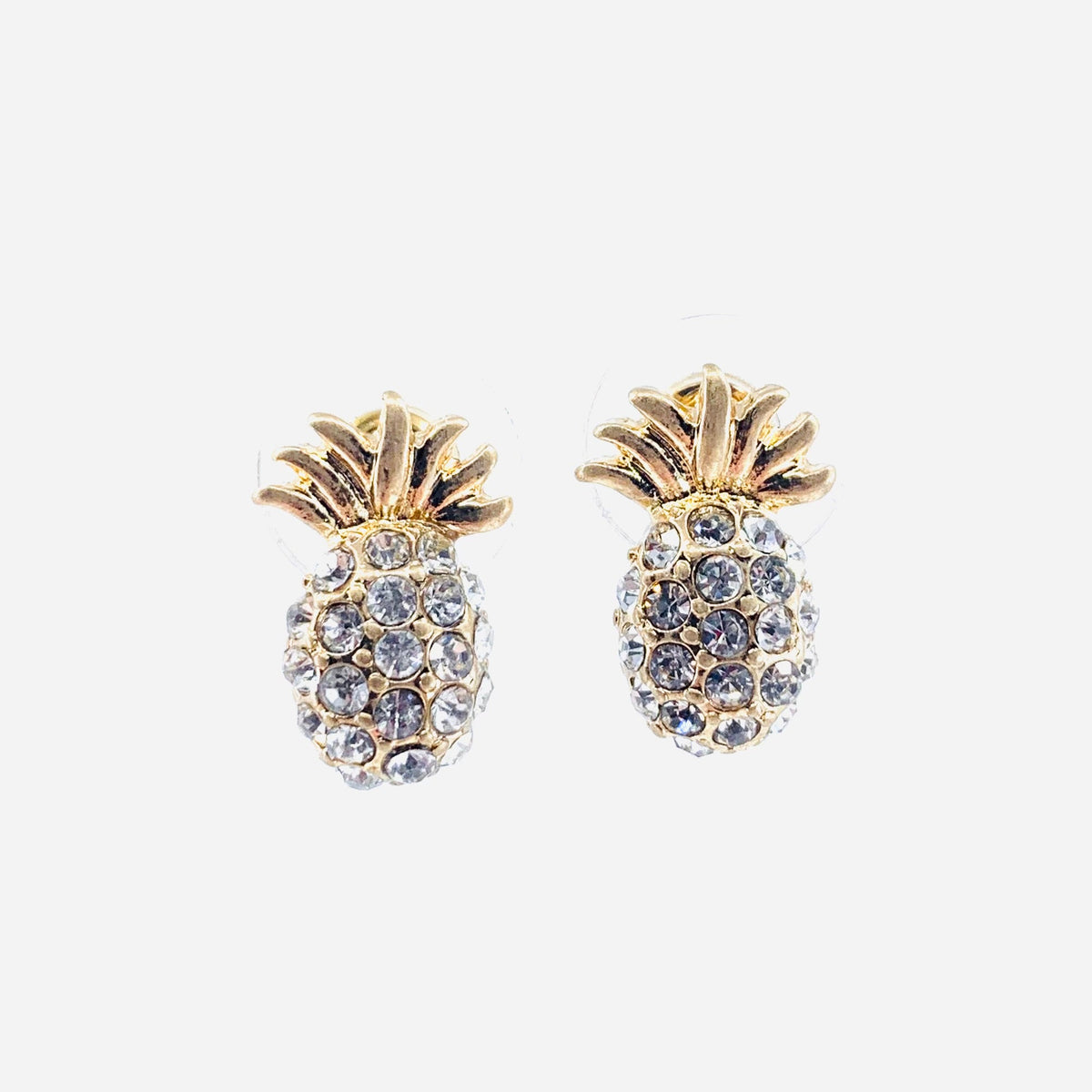 Rhinestone Pineapple Earrings Jewelry Cloie NY Gold 