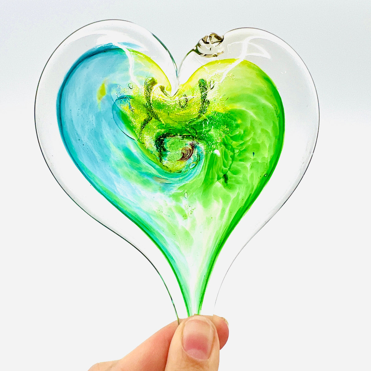 Heart Ornament, Swiss Alps Suncatcher Luke Adams Glass Blowing Studio Medium 