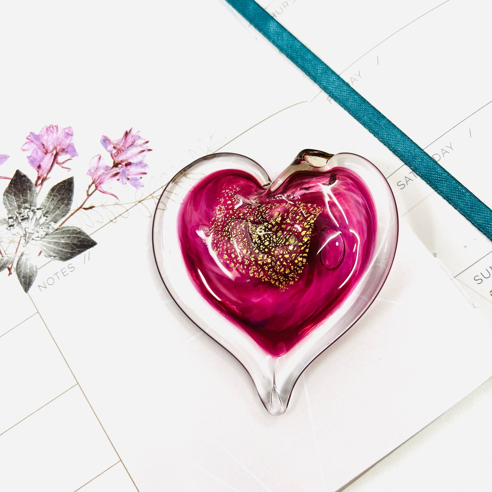 Heart Ornament, Tourmaline Suncatcher Luke Adams Glass Blowing Studio 