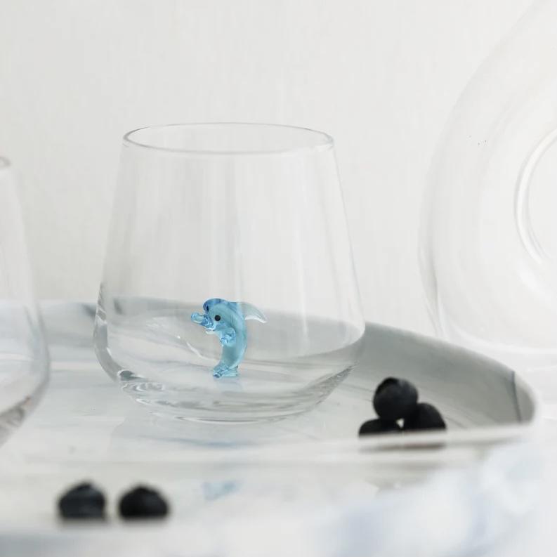 Tiny Animal Wine Glass, Dolphin Decor MiniZoo 